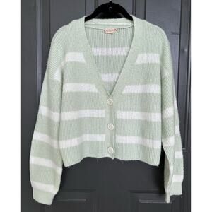 It’s Our Time Women’s Cardigan Mint And White Size Medium Cropped